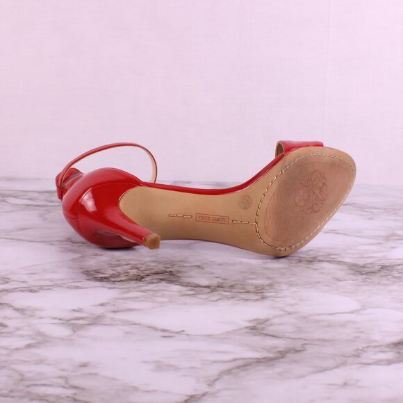 Vince Camuto Red Patent Leather Ankle Strap Heels Sandals Sz 9 Open Toe Stiletto - Picture 7 of 8